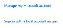 Snapshot of the options in Start screen to manage Microsoft Account.