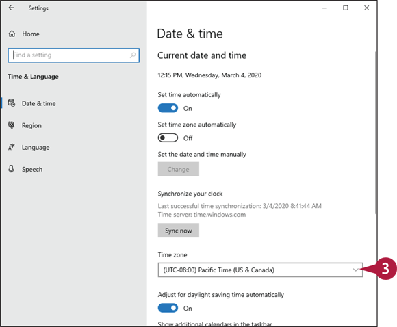 Snapshot of Windows adjusting the time to the new time
zone.