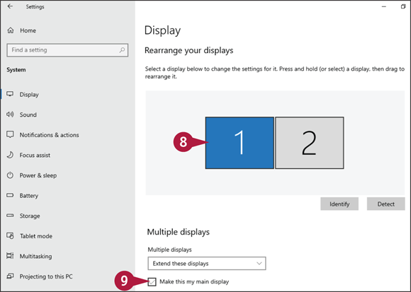 Snapshot of Windows connecting to the second
monitor and using the selected
monitor as user's main display