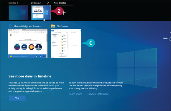 Snapshot of Windows switching to the another desktop and displaying its running programs.