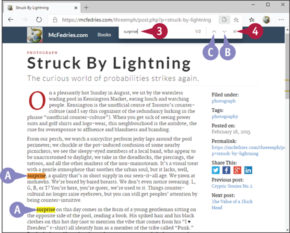 Snapshot of Microsoft Edge highlighting the matching text on the page.