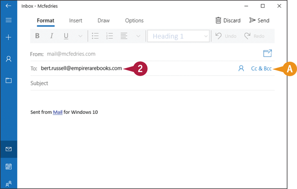 Snapshot of entering the email address of the recipient and click Cc & Bcc to send a copy of the message to another person.