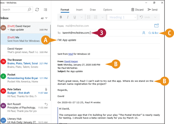 Snapshot of selecting or typing the email address of the
person to whom the message want to be forwarded.