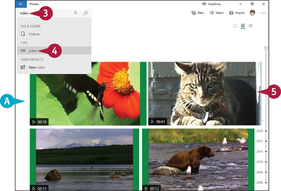 Snapshot of the photos app in which the category video is chosen and the video to be edited is clicked.