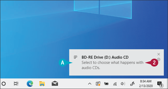 Snapshot of playing a music CD by inserting a music CD into the computer's optical drive.