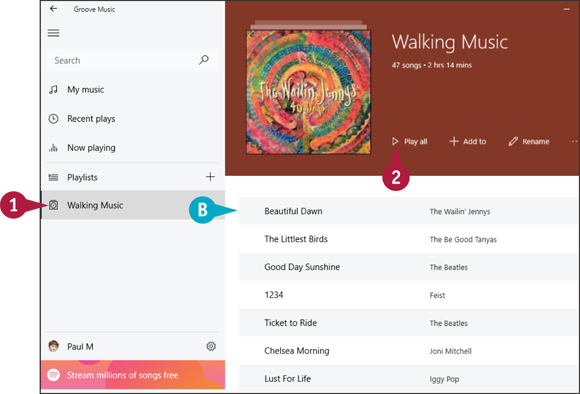 Snapshot of adding the songs to the playlist in the groove music app.