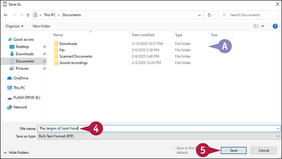 Snapshot of the save as dialog box that displays the chosen folder.