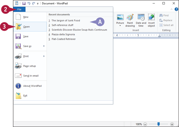 Snapshot of opening a file by choosing open from the file menu.