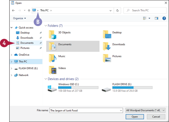 Snapshot of the open dialog box from which documents folder is chosen.