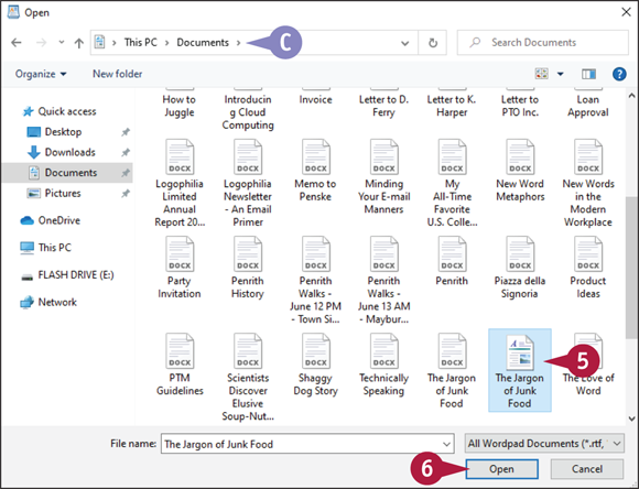 Snapshot of the open dialog box that displays the files in the selected folder. 