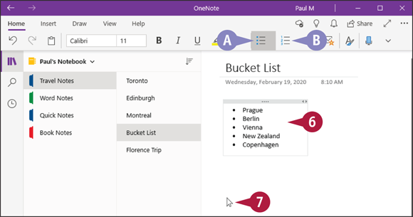 Snapshot of choosing the type of list to add by clicking bulleting or numbering.