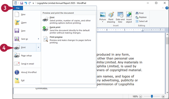 Snapshot of printing a document by choosing print from file.