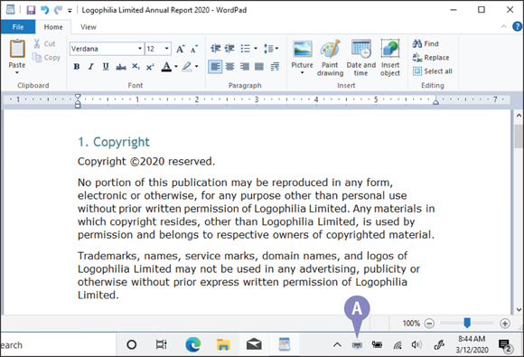 Snapshot of printing a document by choosing printer icon.