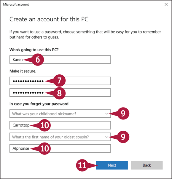 Snapshot of creating an account that is to be added to the other users section of the family and other users screen.