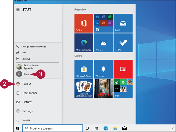 Snapshot of the start menu from which the guest user account and the account to be switched to are indicated.