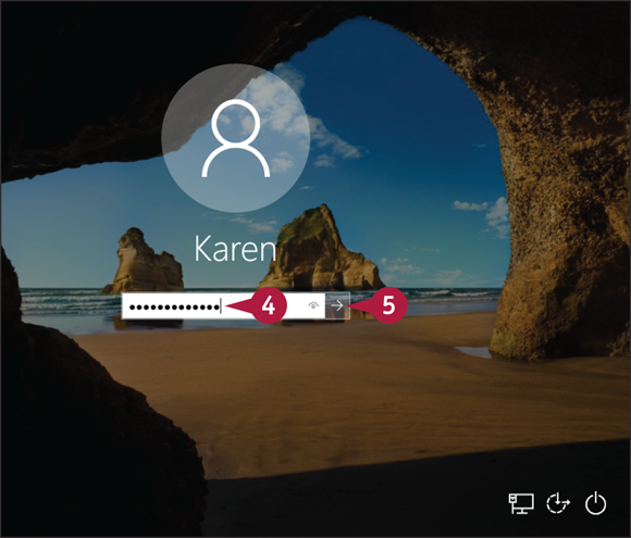 Snapshot of the login page for the user Karen in which the password is typed and then the arrow key is to be pressed.