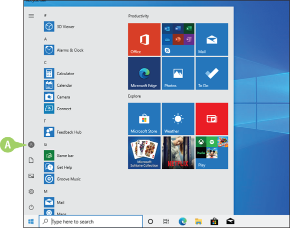 Snapshot of the start menu in which the user's default picture in the start menu.