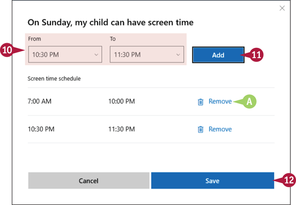 Snapshot of the screen time tab in the Edge browser in which setting the time in thirty-minute increments.