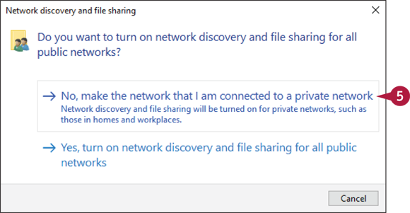 Snapshot of the network discovery and file sharing page that confirms the sharing of network discovery.