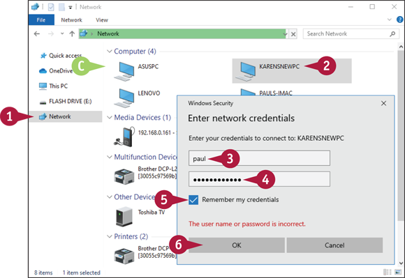 Snapshot of the windows security dialog box in which the network credentials are to be typed.