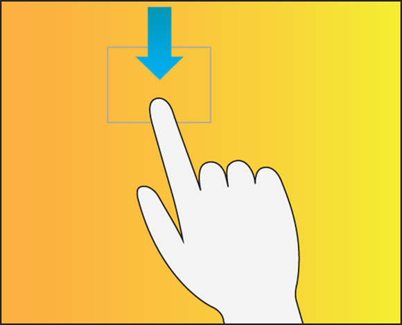 Schematic illustration of a hand gesture to describe swipe from top to bottom.