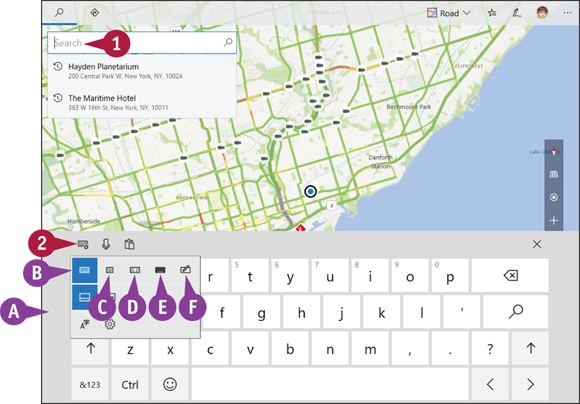 Snapshot of an app from which a text box is selected and then choosing a type of keyboard from its four different types.