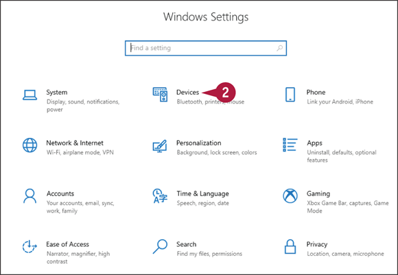 Snapshot of the windows setting dialog box from which the devices is to be selected.