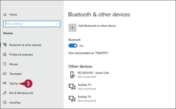 Snapshot of the device screen from which typing is to be selected.