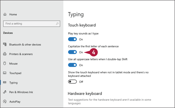 Snapshot of the touch keyboard settings that lets us to use different options for keyboard.