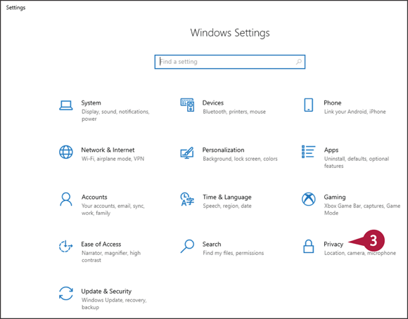 Snapshot of the settings app screen from which privacy is indicated.