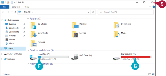 Snapshot of the this PC screen indicating the used and unused portions on the drive.