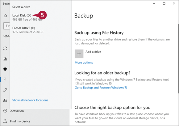 Snapshot of the Select a Drive window from which local disk D is indicated.