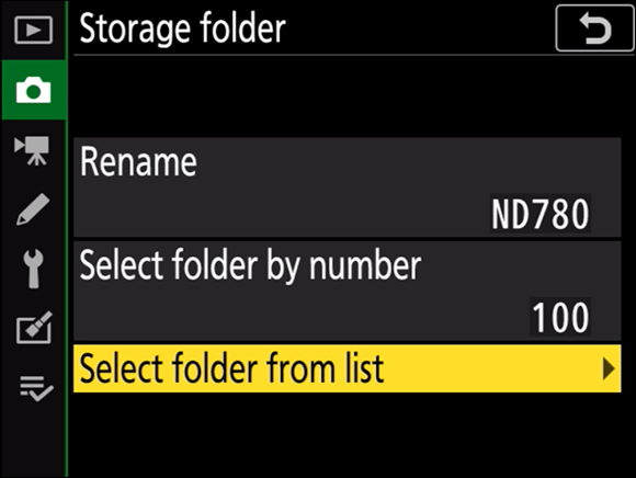 Illustration displaying the three Storage Folder options to choose the Select Folder from List command.