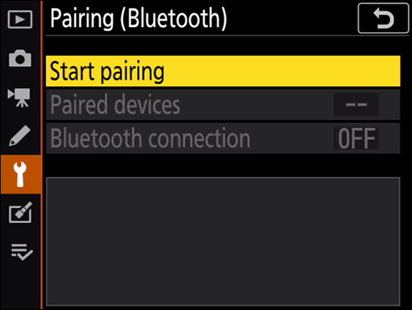 Illustration of the (Pairing (Bluetooth) command, with the Start Pairing option appearing on the tilting monitor.