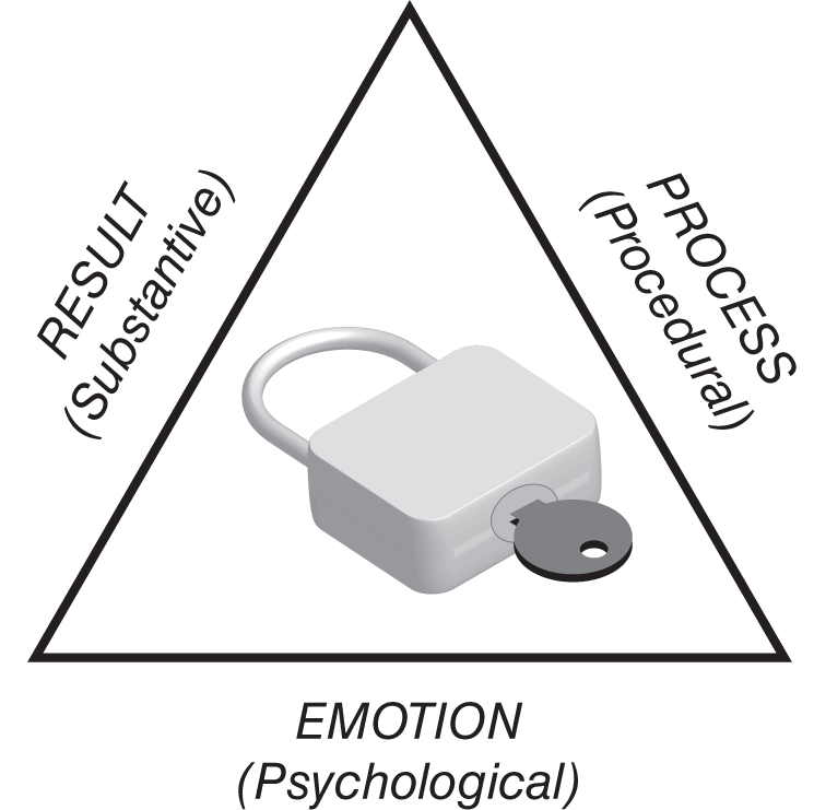 The Triangle of Satisfaction classified into three distinct types of interests: result or substantive interests, process or procedural interests, and psychological or emotional interests.