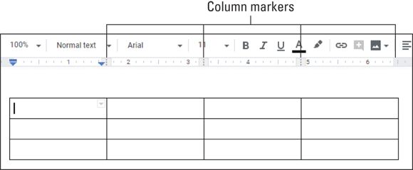 Snapshot of setting a column's width by dragging its Column marker on the ruler.