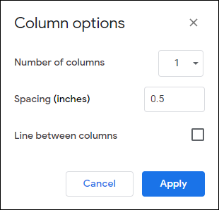 Snapshot of the Column Options dialog box gives a few extra column-related settings to fiddle with.