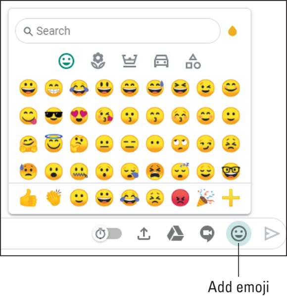 Snapshot of clicking the Add Emoji icon to sprinkle the messages with the favorite emoji.