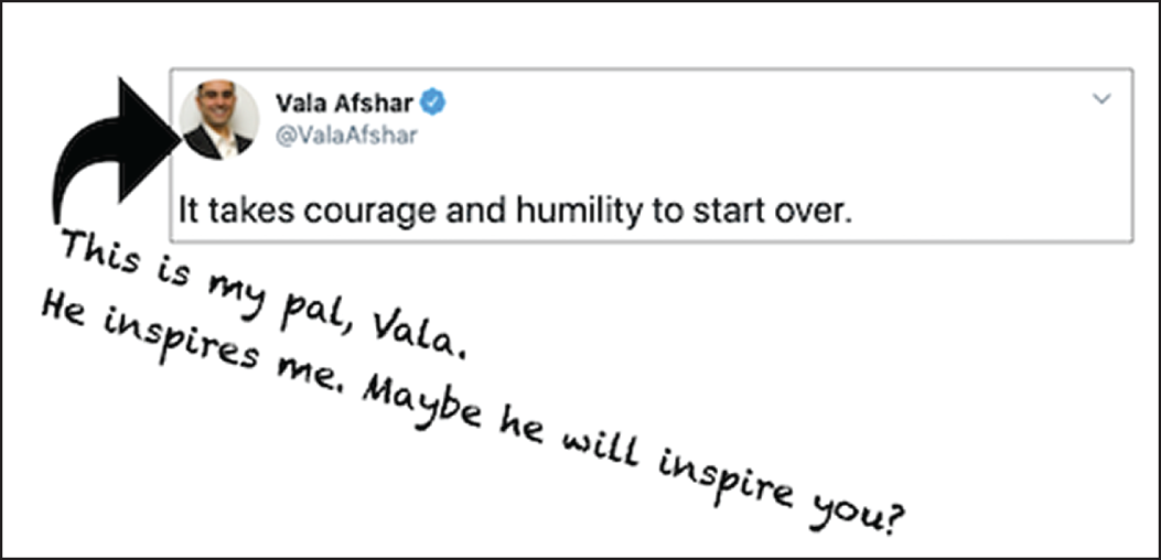 Illustration of a diary entry of a woman talking about her friend Vala Afshar, who inspires her.