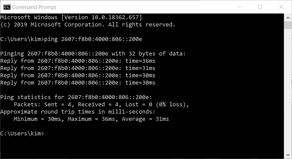 A screenshot of the Command Prompt displays troubleshooting a V P N issue using PING.