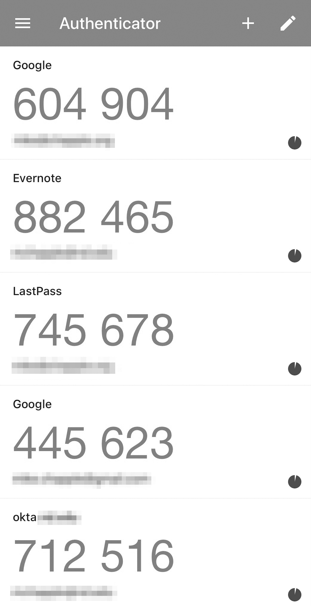 A list of services. Google Authenticator app is configured to work with a variety of services included in this list.