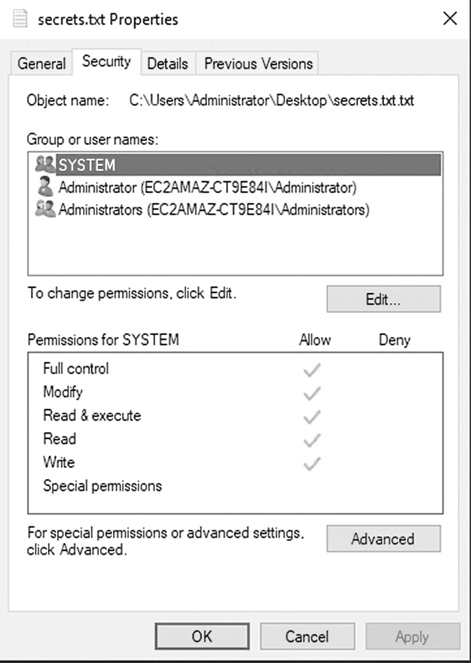 A screenshot of File system access control.