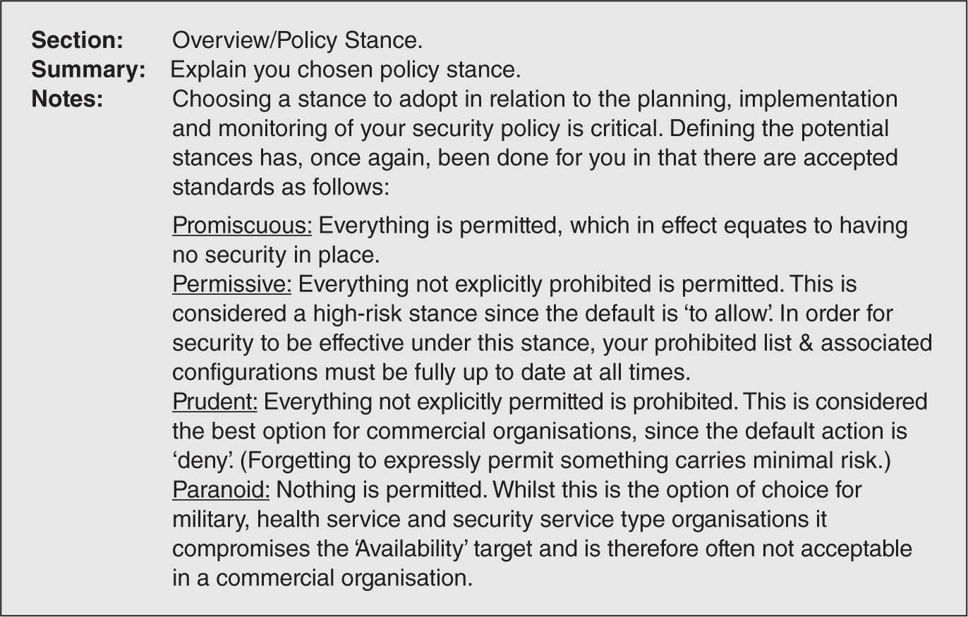 A chart provides an overview of a policy stance.