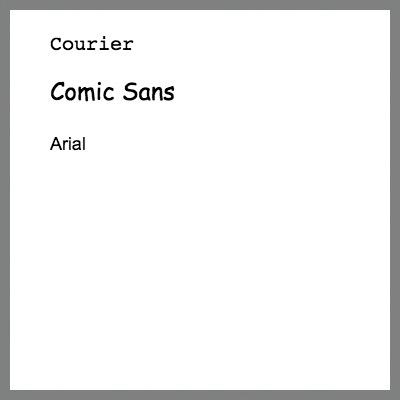 20px Courier, 24px Comic Sans, and 18px Arial