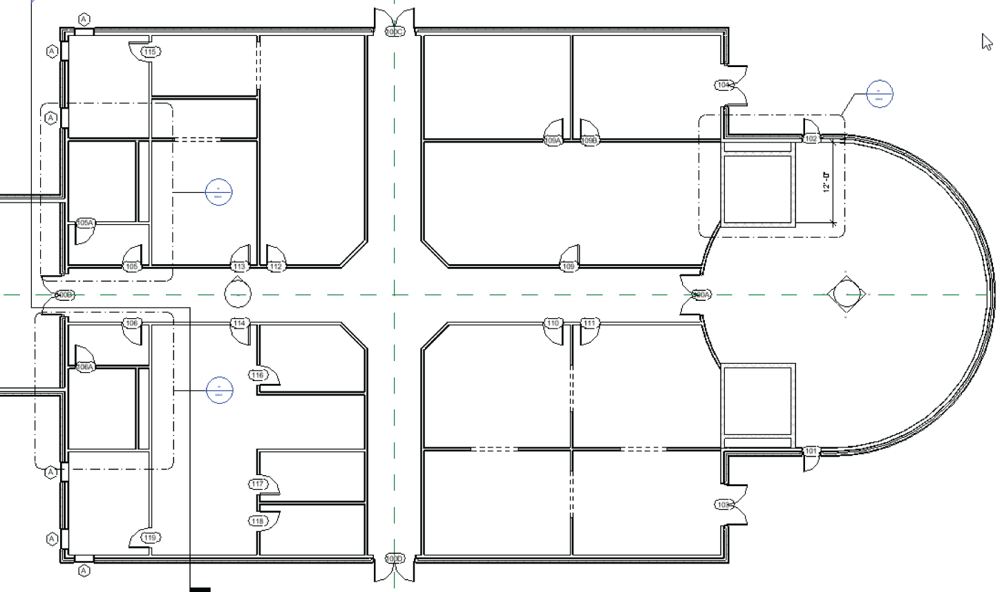 The first-floor layout for the east wing
