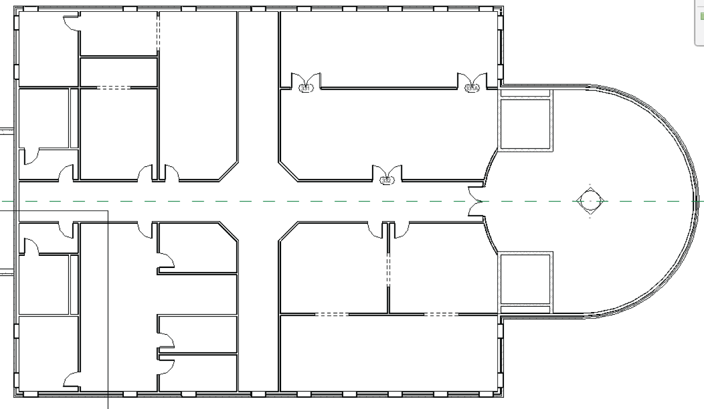 Level 3: This floor plan was mostly copied from Level 1, with the exception of the east side where the walls conflicted with the windows.