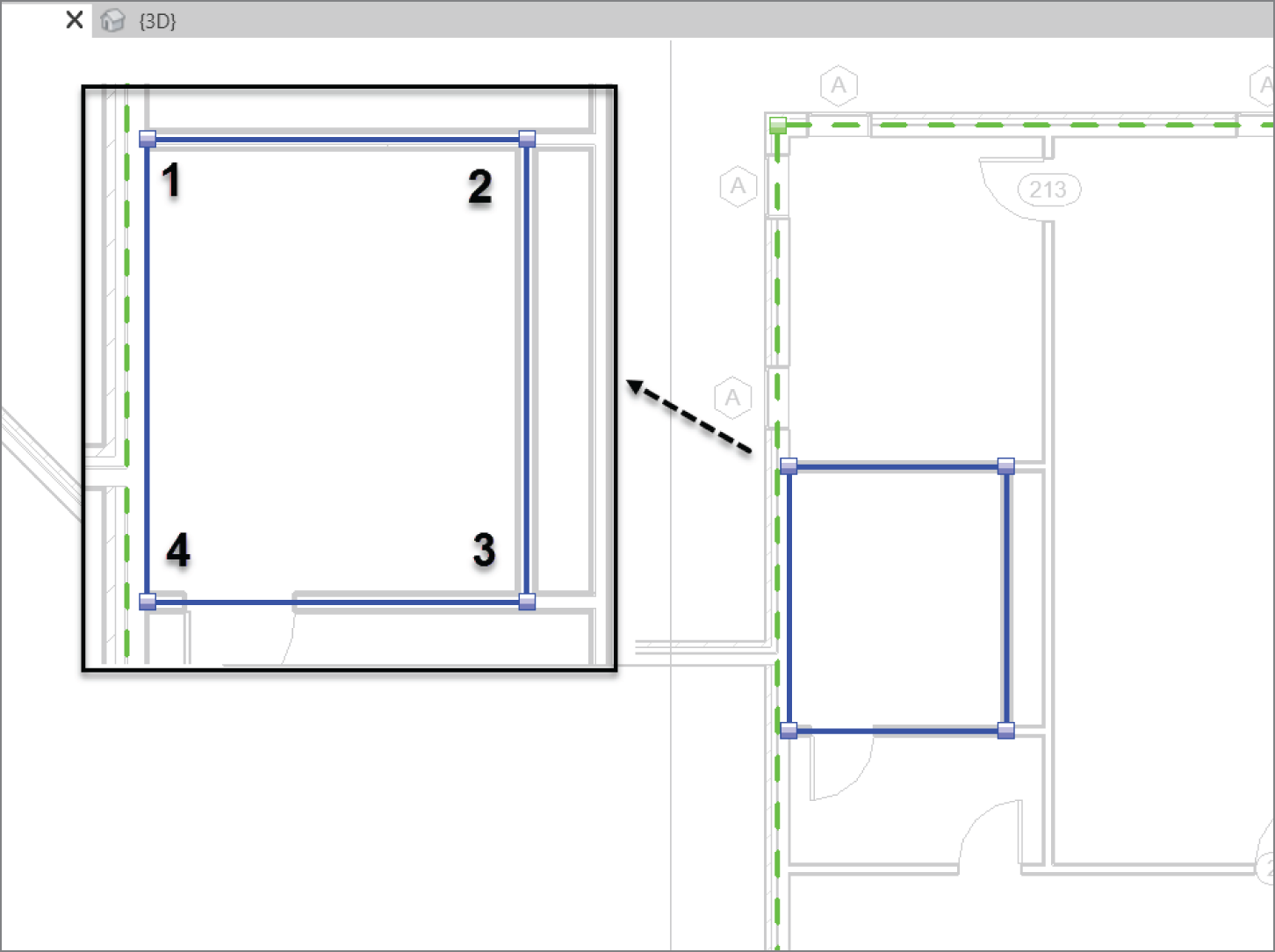 Drawing a split frame around the inside of the lavatory