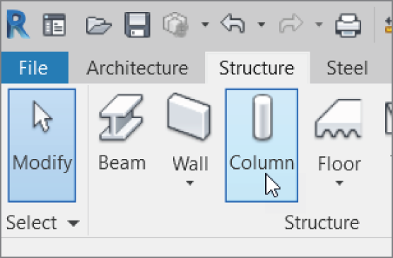 Column ➣ Structural Column on the Structure tab of the Ribbon