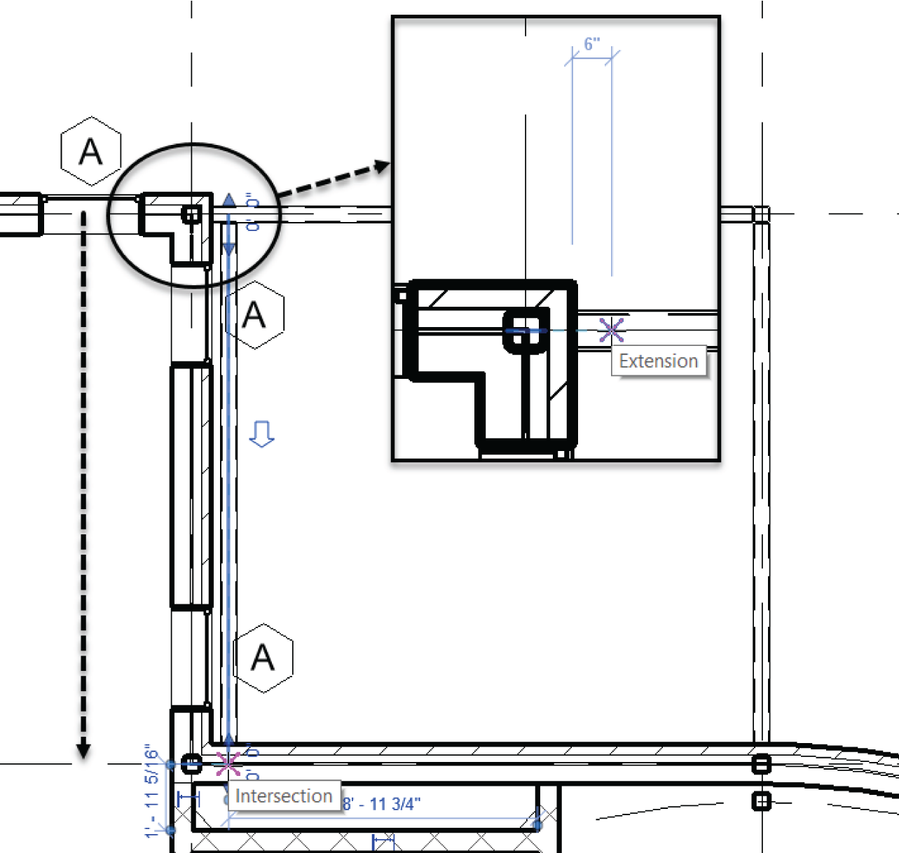 Adding a beam 6″ (150 mm) off the face of the wall to column line 2