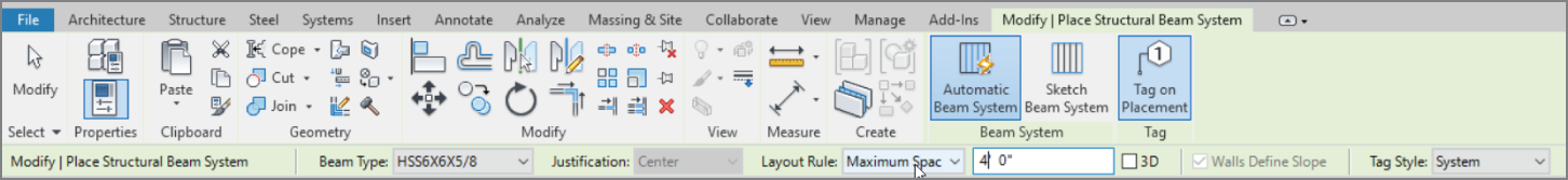 Setting the maximum spacing and the tag style on the Options bar